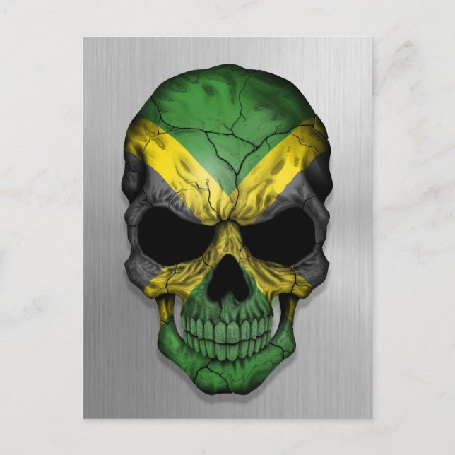 Flagga av Jamaica på ett Steel Skull Graphic Vykort (Framsida)