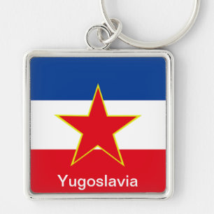 Flagga av Jugoslavien Fyrkantig Silverfärgad Nyckelring