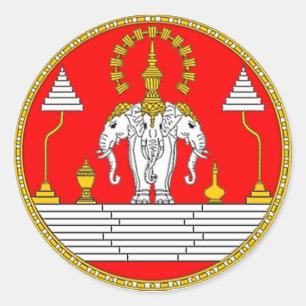 FLAGGA AV LAOS TRE DEN HEAD ELEFANTEN RUNT KLISTERMÄRKE