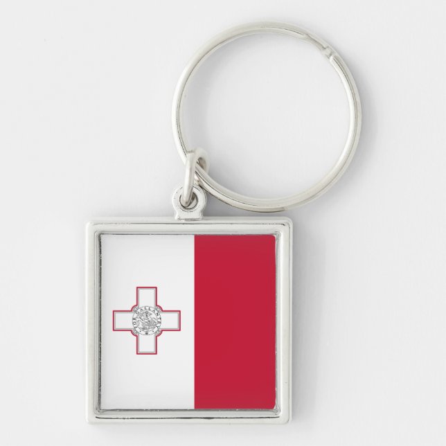 Flagga av Malta Keychain Fyrkantig Silverfärgad Nyckelring (Framsidan)