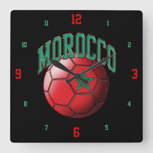 Flagga av Marocko fotbollboll tar tid på Fyrkantig Klocka