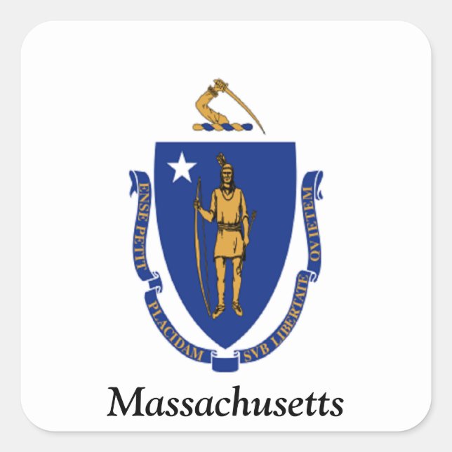 Flagga av Massachusetts Fyrkantigt Klistermärke (Framsida)