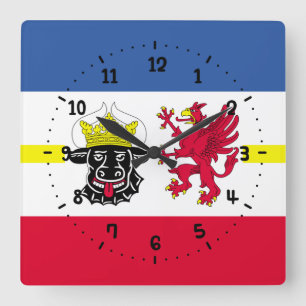 Flagga av Mecklenburg Square Wall Clock Fyrkantig Klocka