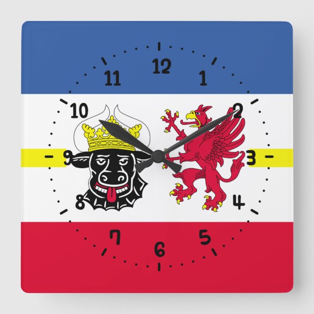 Flagga av Mecklenburg Square Wall Clock Fyrkantig Klocka (Framsida)