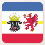 Flagga av Mecklenburg-Westerna Pommern-Pappra Underlägg Papper Kvadrat<br><div class="desc">Papper underlägg med variant flagga av Mecklenburg-Westerna Pommern; design med fem rand rött,  vitt,  blått och gult samt med illustrationer av tjuvens huvud och rödörn</div>
