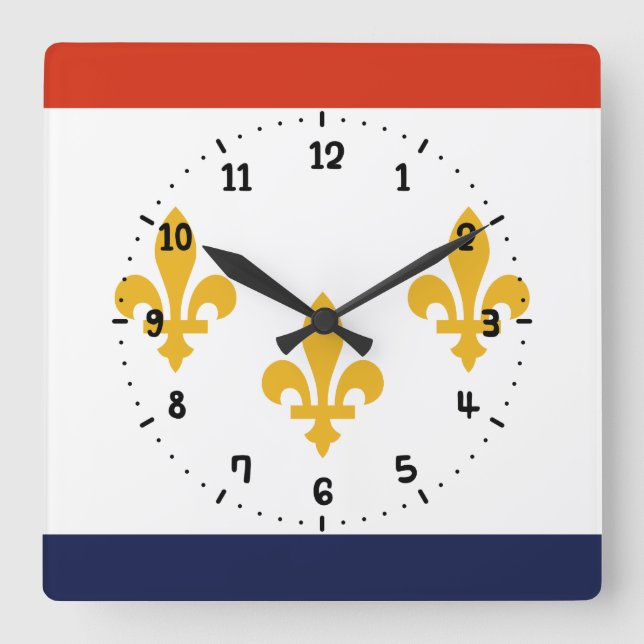 Flagga av New Orleans, Louisiana Square Wall Clock Fyrkantig Klocka (Framsida)
