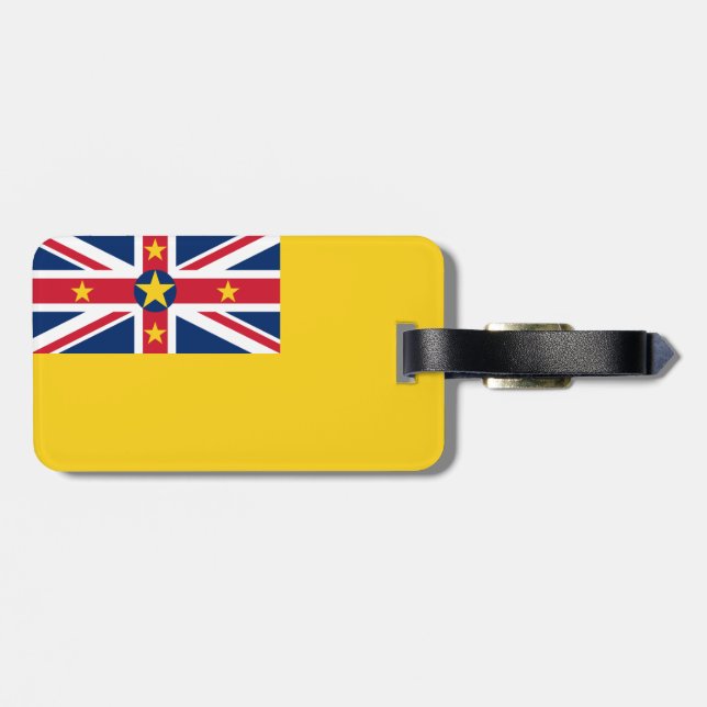 Flagga av Niue Luggage Tag w/läderband Bagagebricka (Baksida Vågrät)