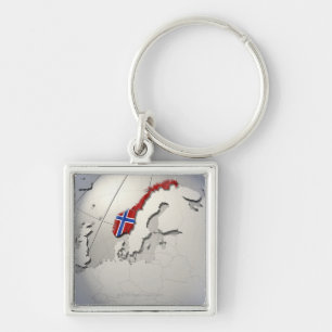 Flagga av norgen fyrkantig silverfärgad nyckelring