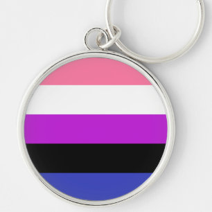 Flagga av Pride av genderfluid Rund Silverfärgad Nyckelring