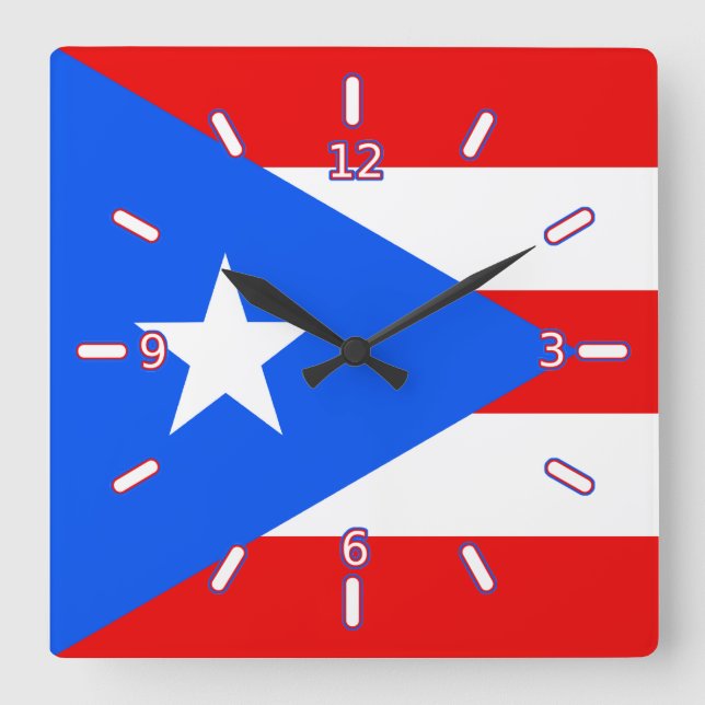 Flagga av Puerto Rico Clock (med siffror) Fyrkantig Klocka (Framsida)