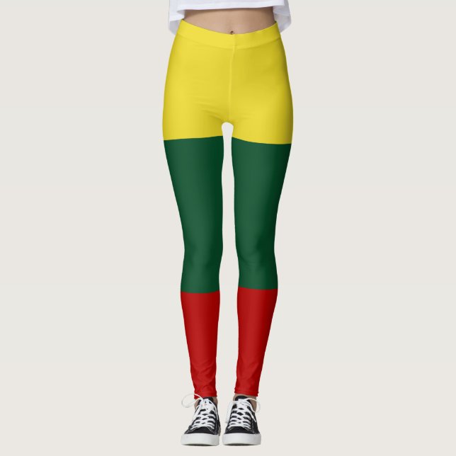 Flagga av röd Litauen gultgrönt Leggings (Framsida)