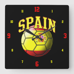 Flagga av Spanien fotbollboll tar tid på Fyrkantig Klocka