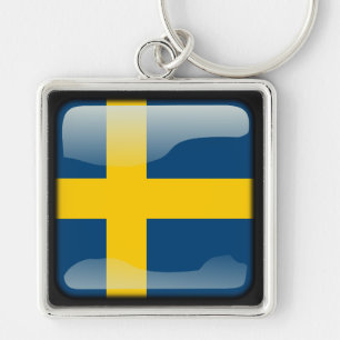Flagga av Sverige Fyrkantig Silverfärgad Nyckelring