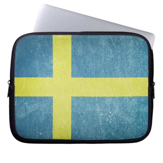 Flagga av Sverige Grunge Laptop Sleeve (Framsidan)