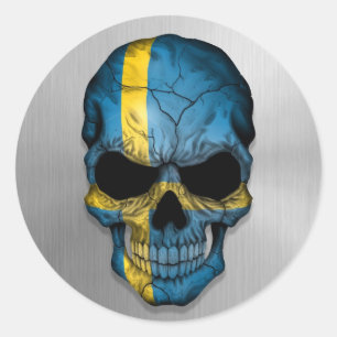 Flagga av Sverige på en stålskullsbild Runt Klistermärke