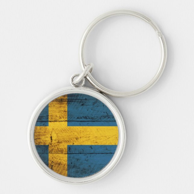 Flagga av Sverige Rund Silverfärgad Nyckelring (Framsidan)