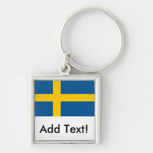 Flagga av sverigen fyrkantig silverfärgad nyckelring