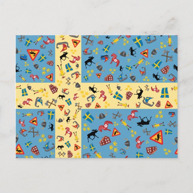 Flagga av sverigen med kultursymbolsvykortet vykort (Framsida)