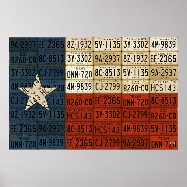 Flagga av Texas Lone Star State License Plate Art Poster (Framsidan)