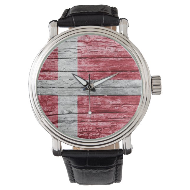 Flagga av trä i Danmark Armbandsur (Framsida)
