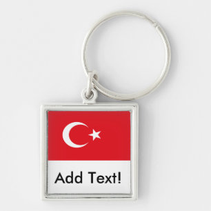 Flagga av Turkiet Fyrkantig Silverfärgad Nyckelring