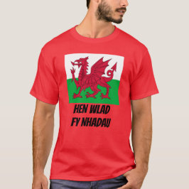 Flagga av Wales och den welsh texthönan Wlad Fy T Shirt