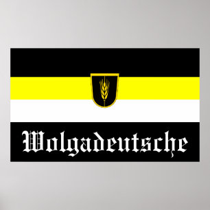 Flagga av Wolgadeutsche (svart/gult/vit version) Poster