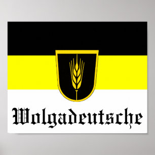 Flagga av Wolgadeutsche (svartvitt/gult/vit versio Poster