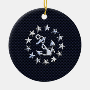 Flagga av Yacht- Blue Carbon Nautical Chrome Stil Julgransprydnad Keramik