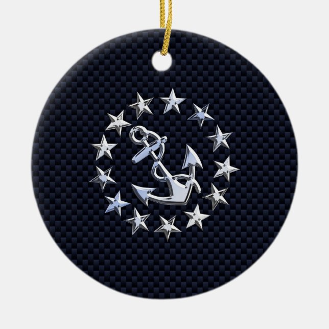 Flagga av Yacht- Blue Carbon Nautical Chrome Stil  Julgransprydnad Keramik (Framsidan)