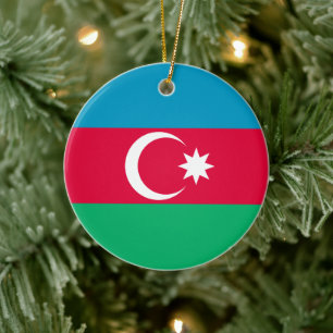 Flagga Azerbajdzjan Blue Red Grönt Crescent Måne Julgransprydnad Keramik