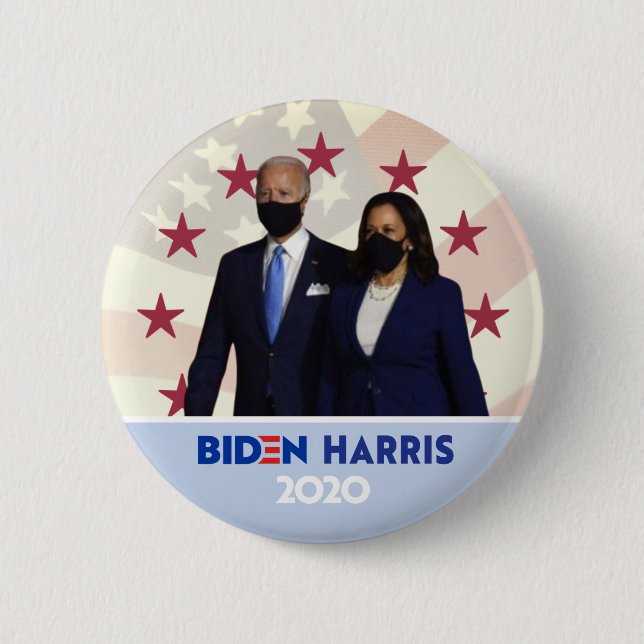 Flagga Background Joe Biden Kamala Harris Facemask Knapp (Framsida)