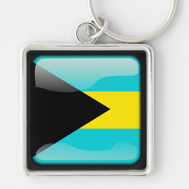 Flagga Bahamas Fyrkantig Silverfärgad Nyckelring (Framsidan)