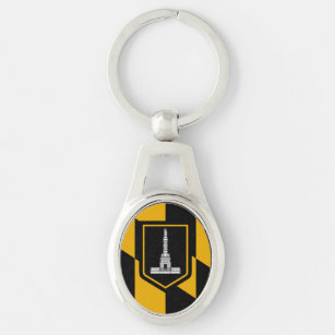 Flagga Baltimore, Maryland Keychain Ovalt Silverfärgad Nyckelring