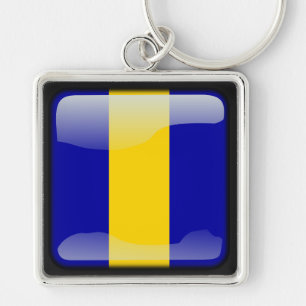 Flagga Barbados Fyrkantig Silverfärgad Nyckelring