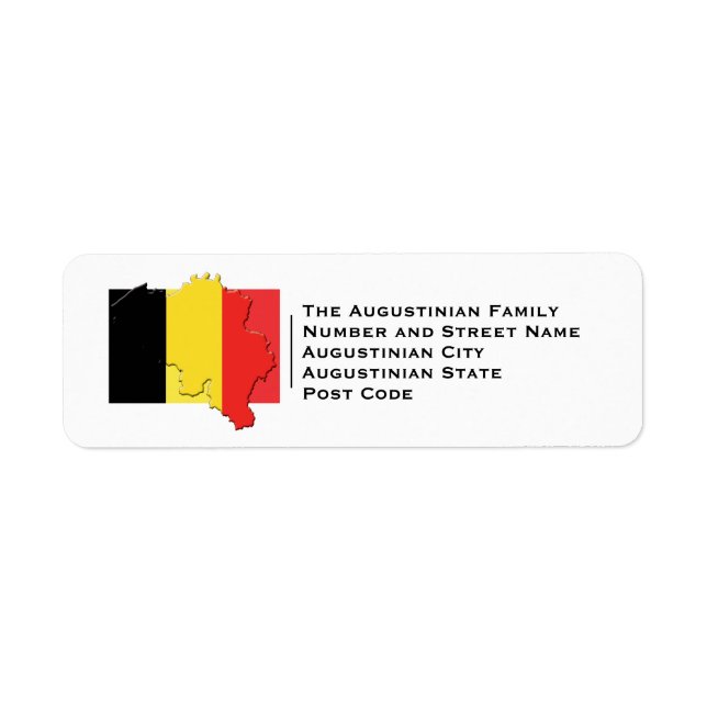 FLAGGA BELGIEN | Belgiska Karta-konturen Adress Returadress Etikett (Framsidan)
