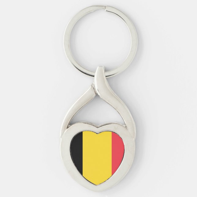 Flagga Belgien Twisted Heart Silverfärgad Nyckelring (Framsidan)