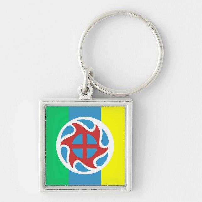 Flagga Beloit, Wisconsin Keychain Fyrkantig Silverfärgad Nyckelring (Framsidan)
