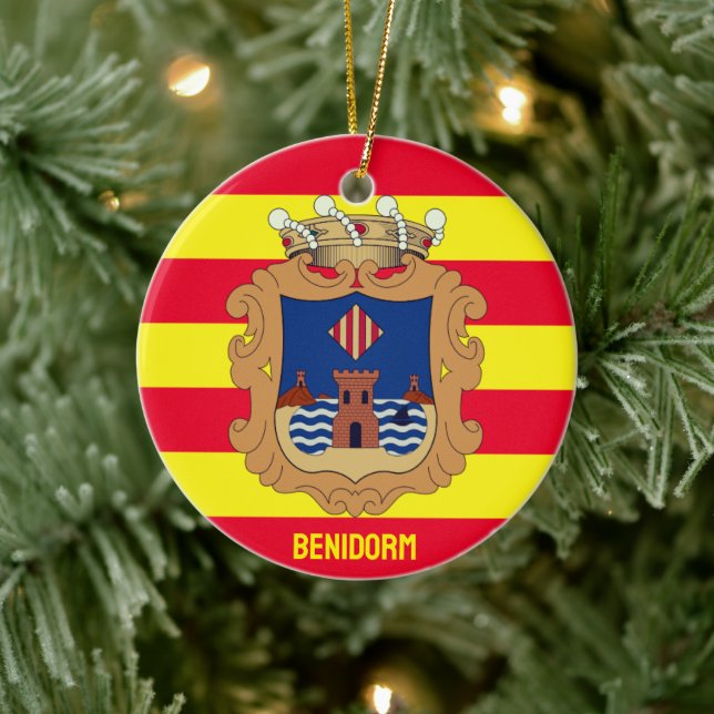 Flagga Benidorm - Comunidad Valenciana (ESP) Julgransprydnad Keramik (Träd)