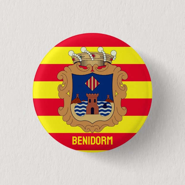 Flagga Benidorm - Comunidad Valenciana (ESP) Knapp (Framsida)