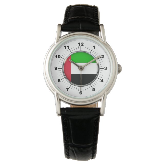 Flagga Black Leather Strap för kvinnor Armbandsur (Framsida)