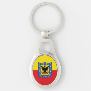 Flagga Bogota, Colombia Keychain Ovalt Silverfärgad Nyckelring