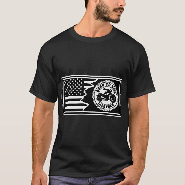 Flagga Born till höger motorcykel © FB @ # T Shirt (Framsida)