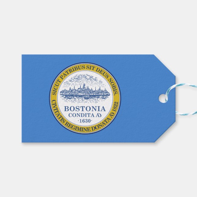 Flagga Boston (Massachusetts) Presentetikett (Framsidan (Horisontell))