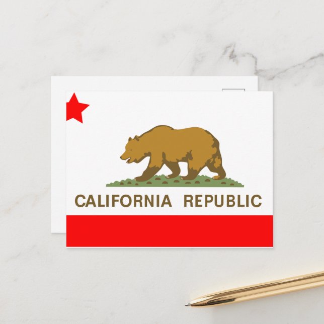 Flagga California State Bear Republic Red White Helg Vykort (Fram/Back In Situ)