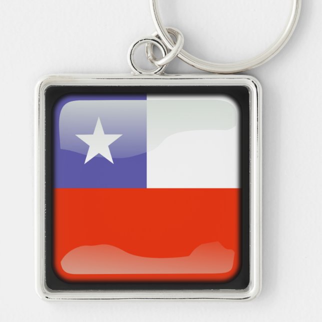 Flagga Chile Fyrkantig Silverfärgad Nyckelring (Framsidan)