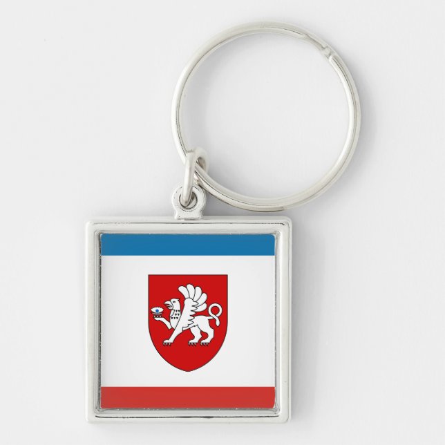 Flagga Crimea Fyrkantig Silverfärgad Nyckelring (Framsidan)