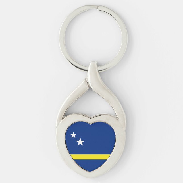 Flagga Curacao Twisted Heart Silverfärgad Nyckelring (Framsidan)