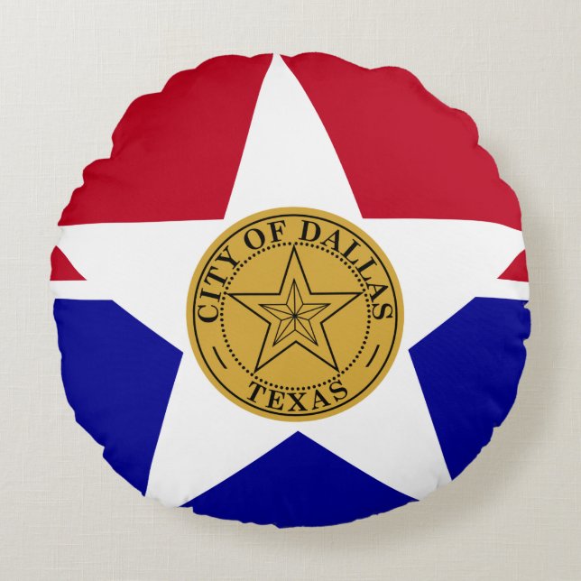 Flagga Dallas, Texas Round Pillow Rund Kudde (Framsidan)