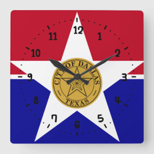 Flagga Dallas, Texas Square Wall Clock Fyrkantig Klocka